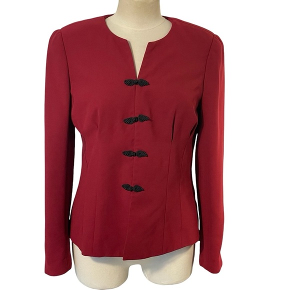 Zoey Women’s Red With Black Frog Toggle Closure Dressy Blazer Jacket Sz 10 - Picture 1 of 10